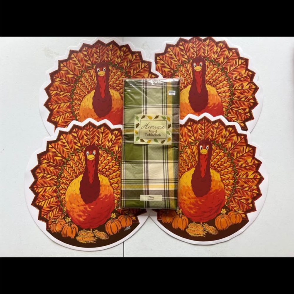 Harvest & Mill Turkey Placemat and Tablecloth Set - Orange and Green